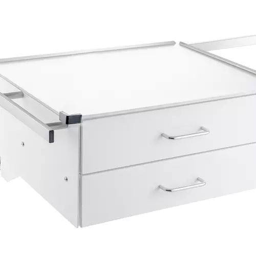 Drawer console with rails