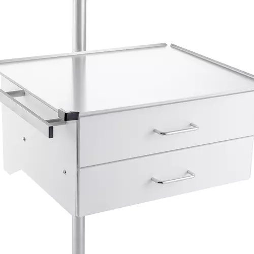Drawer console with rails for pole