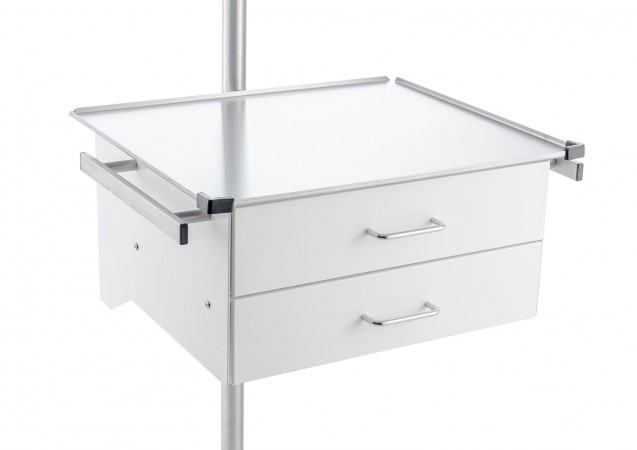 drawer console with rails for pole